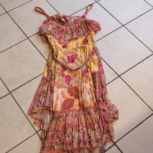 Spell And The Gypsy Siren Song Dress Yellow Flamingo Print Ruffle Size L - Picture 2 of 15